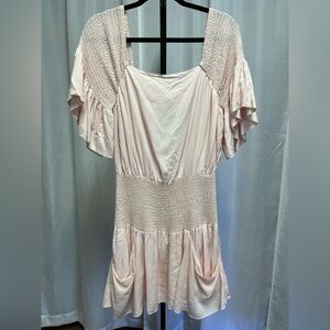 Free People Sam Smocked Open Back Mini Dress in pink | size XS